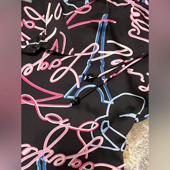 NWT Karl Lagerfeld Dressy Silky Neon Lights Button Down Shirt Dress Size 2 - Picture 6 of 9